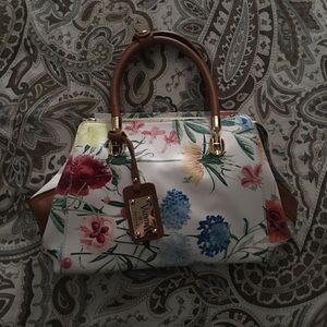 NEW- Valentina Italy Leather Floral Satchel Bag